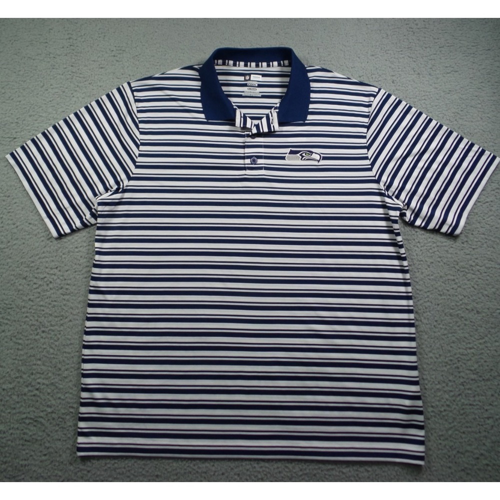 Seattle Seahawks Polo Mens Size XL‎ White Blue Striped NFL Team Apparel NWT